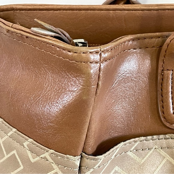 Tommy Hilfiger Shoulder Bag Tote Leather w/ Monogram Print Green & Blue Stripe - Picture 4 of 16